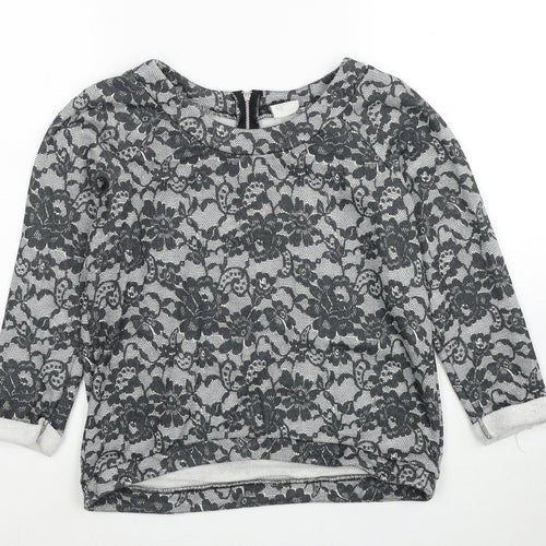 George Womens Grey Round Neck Floral Polyester Pullover Jumper Size 8