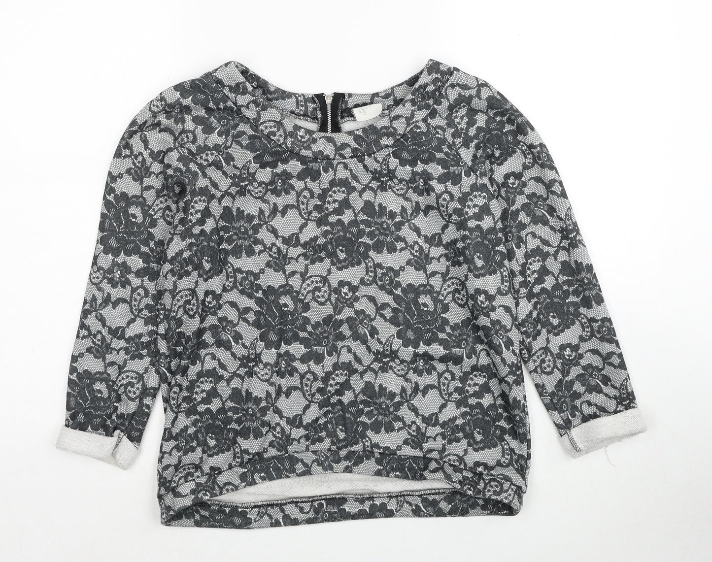 George Womens Grey Round Neck Floral Polyester Pullover Jumper Size 8