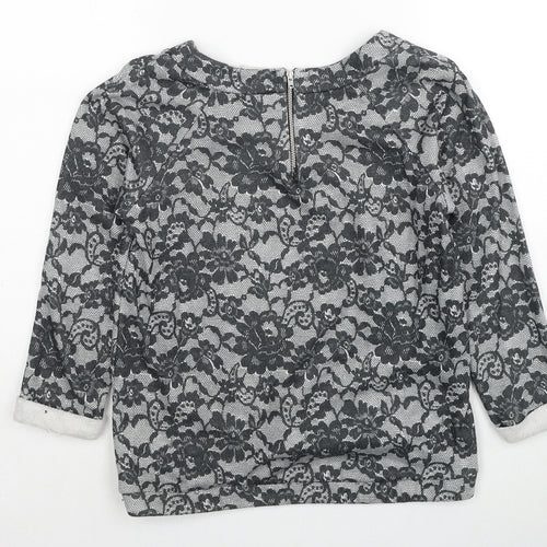 George Womens Grey Round Neck Floral Polyester Pullover Jumper Size 8