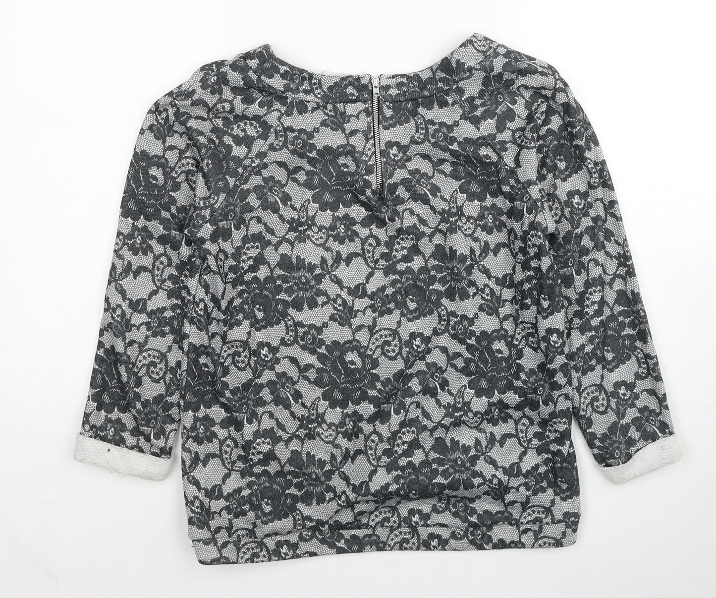 George Womens Grey Round Neck Floral Polyester Pullover Jumper Size 8