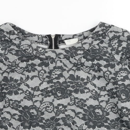 George Womens Grey Round Neck Floral Polyester Pullover Jumper Size 8
