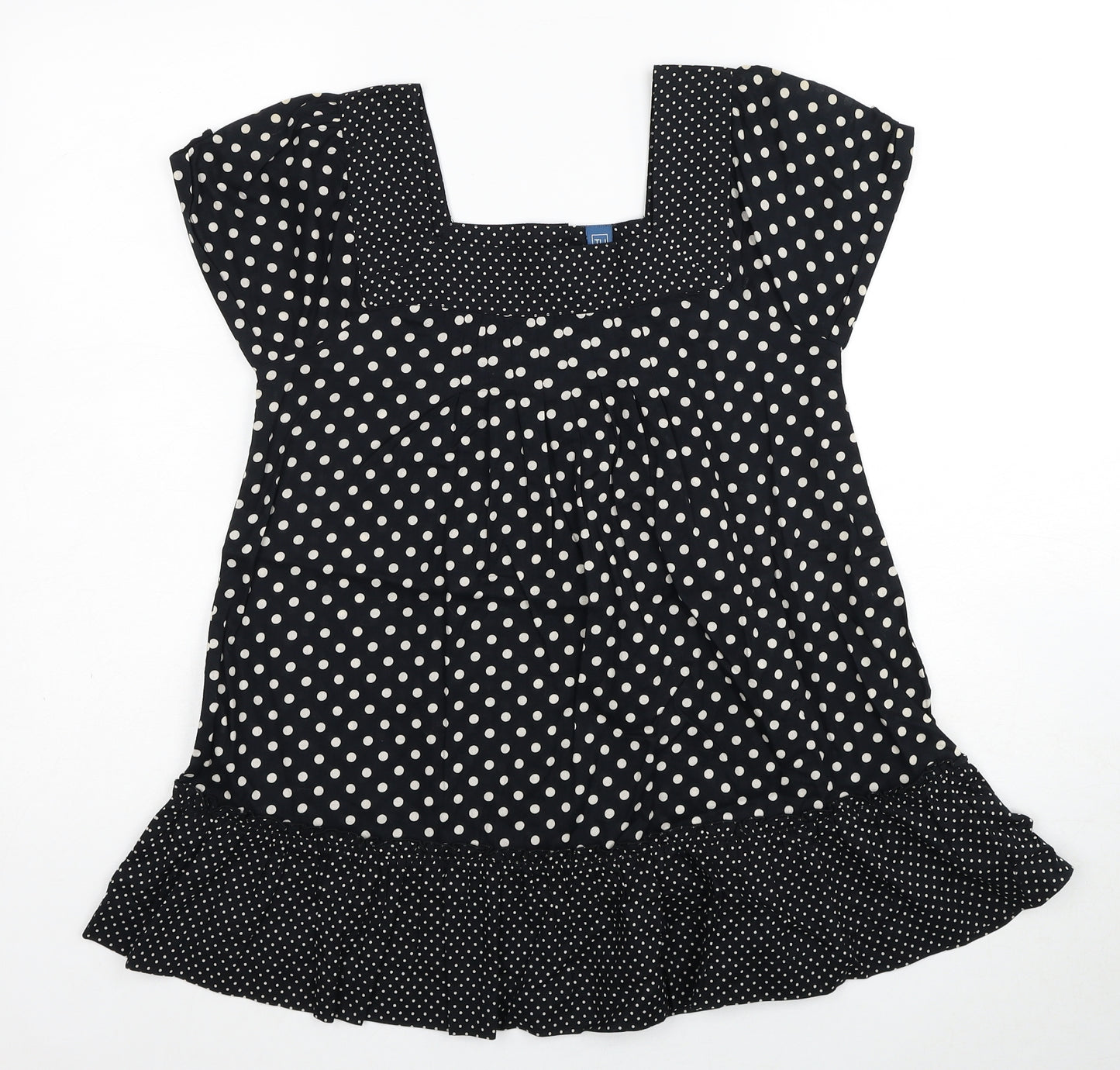 TU Girls Black Polka Dot Cotton Basic Blouse Size 15 Years Square Neck Button