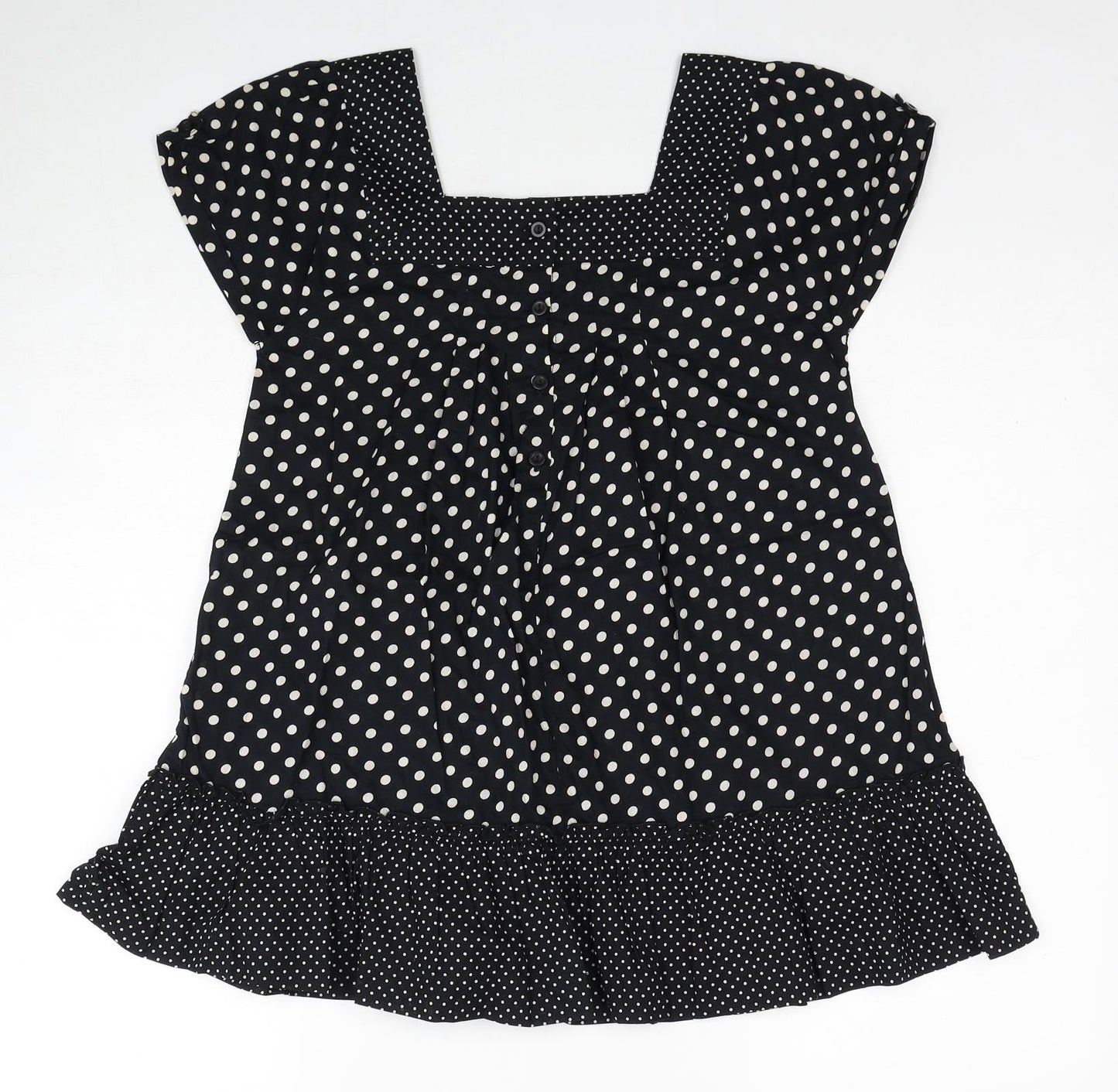 TU Girls Black Polka Dot Cotton Basic Blouse Size 15 Years Square Neck Button