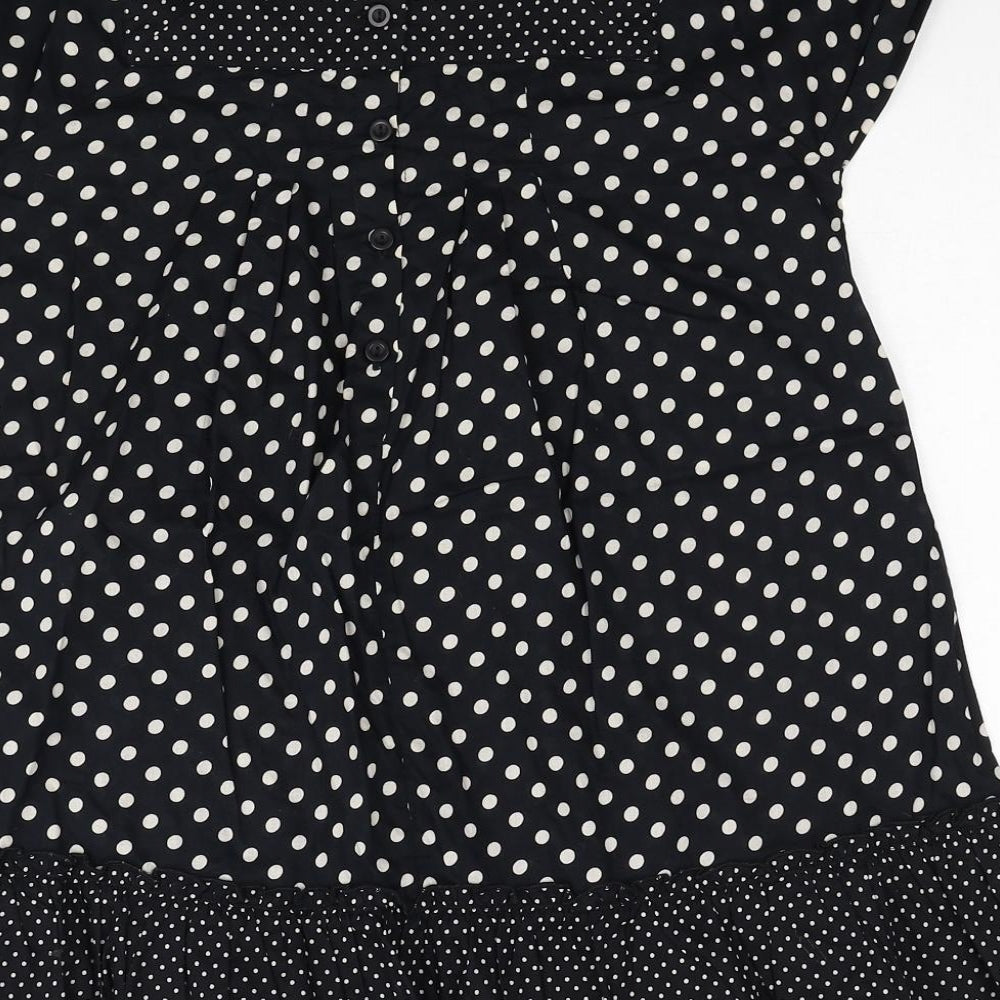 TU Girls Black Polka Dot Cotton Basic Blouse Size 15 Years Square Neck Button