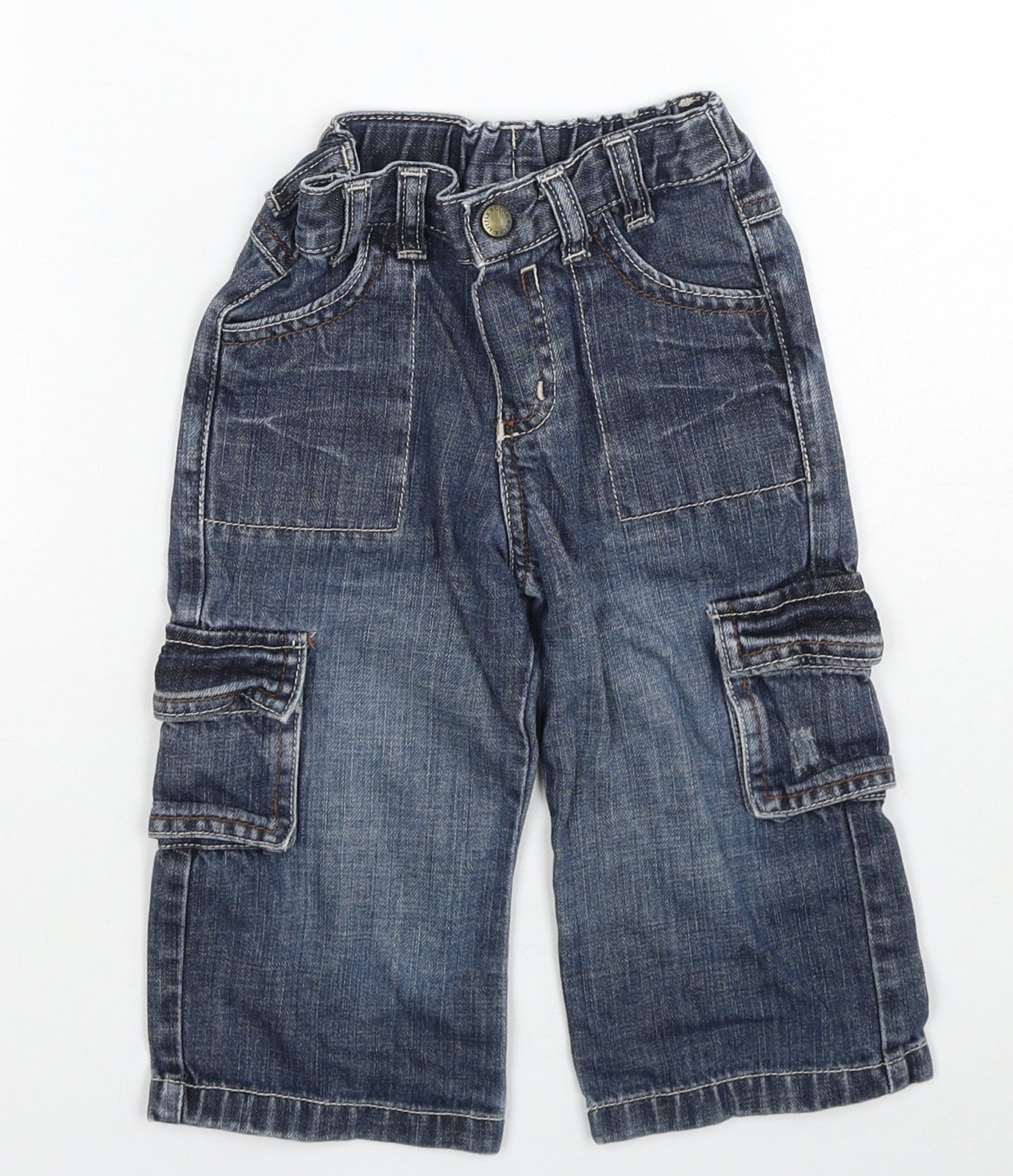 John Rocha Boys Blue Cotton Cargo Jeans Size 12-18 Months Button