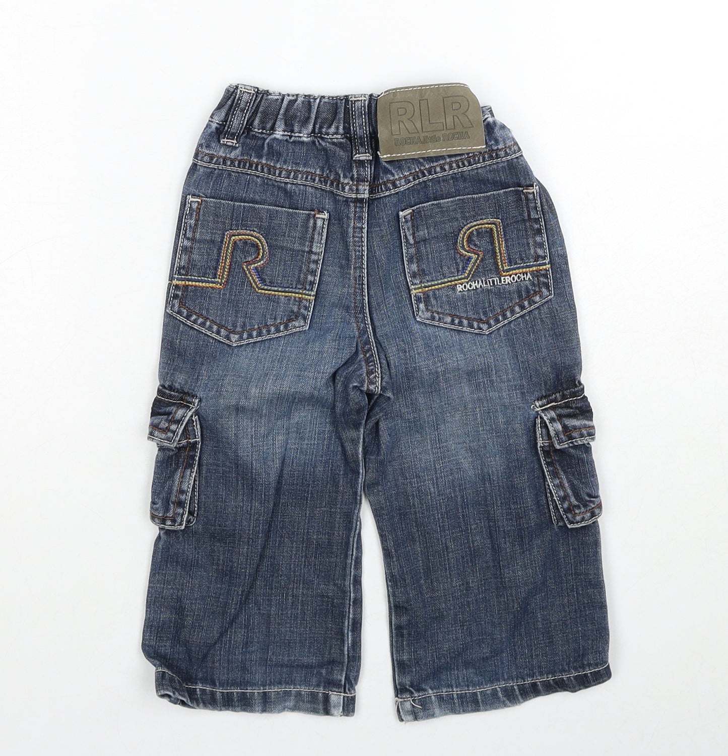 John Rocha Boys Blue Cotton Cargo Jeans Size 12-18 Months Button