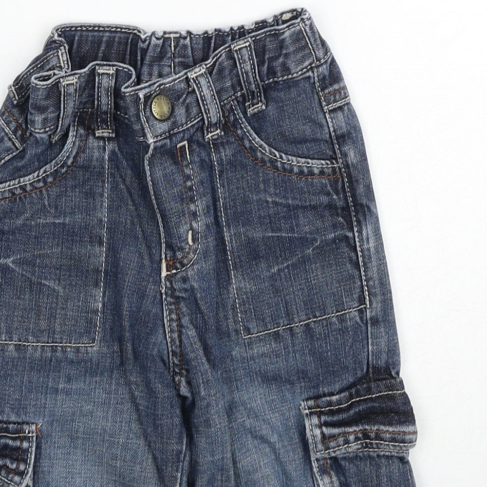 John Rocha Boys Blue Cotton Cargo Jeans Size 12-18 Months Button