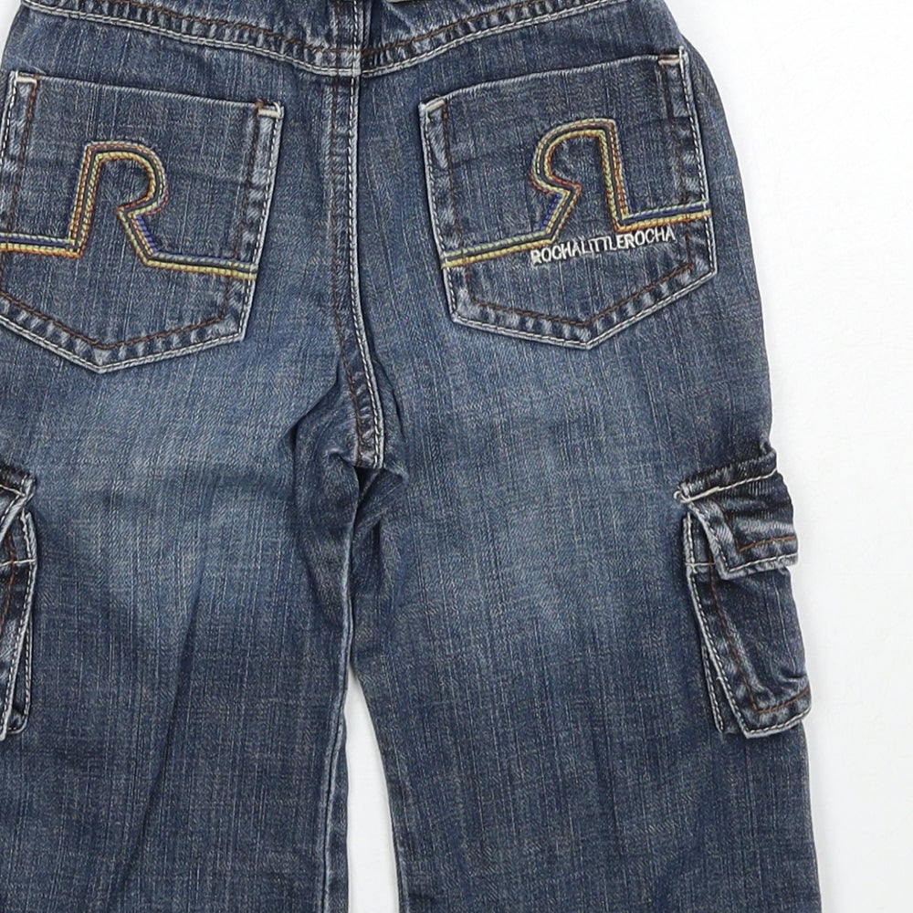 John Rocha Boys Blue Cotton Cargo Jeans Size 12-18 Months Button