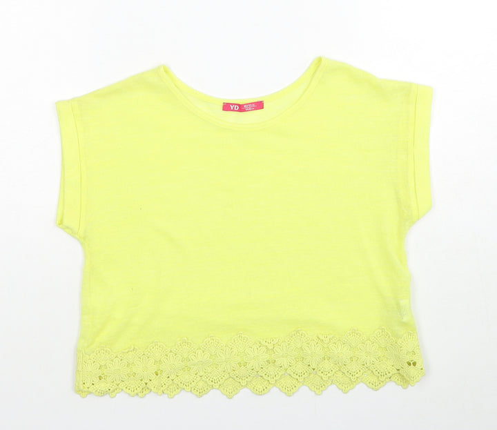 Young Dimension Girls Yellow Polyester Basic T-Shirt Size 10-11 Years Round Neck Pullover