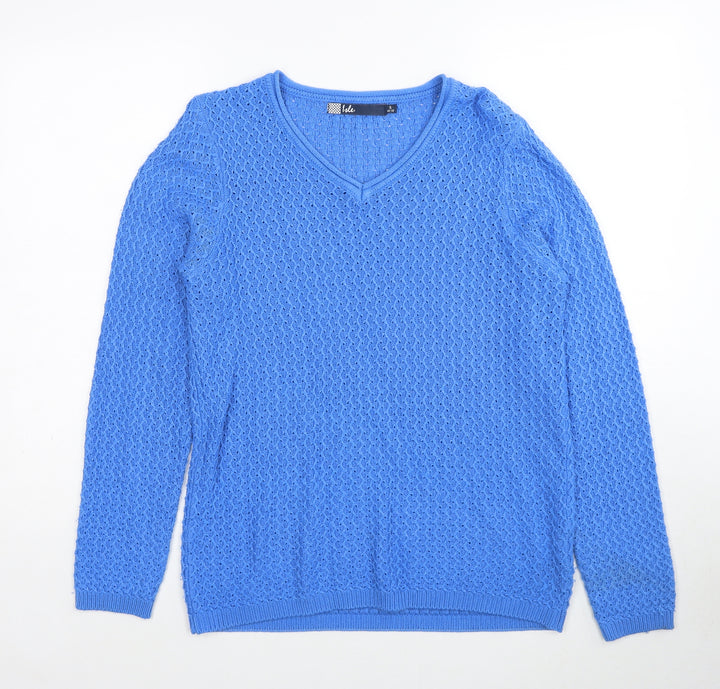 EWM Womens Blue V-Neck Acrylic Pullover Jumper Size 10 - Size 10-12
