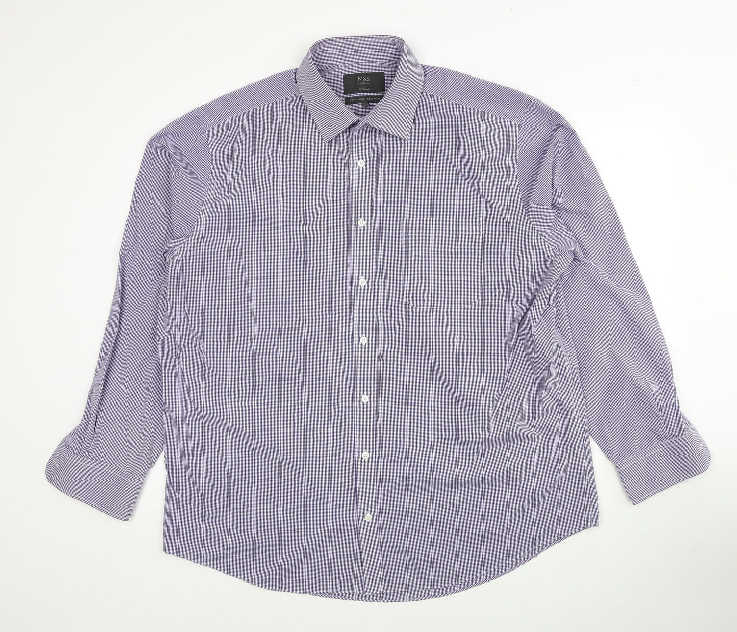 Marks and Spencer Mens Blue Check Camel Dress Shirt Size 17.5 Collared Button
