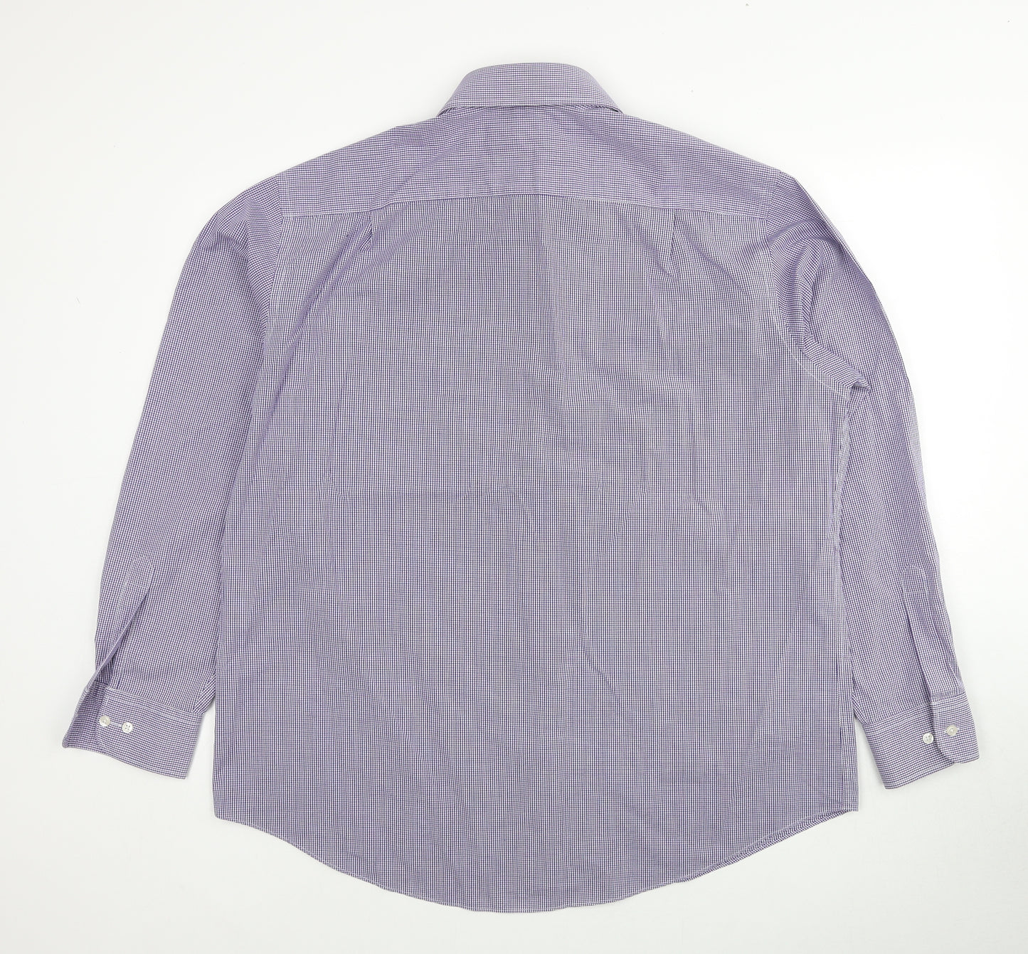 Marks and Spencer Mens Blue Check Camel Dress Shirt Size 17.5 Collared Button