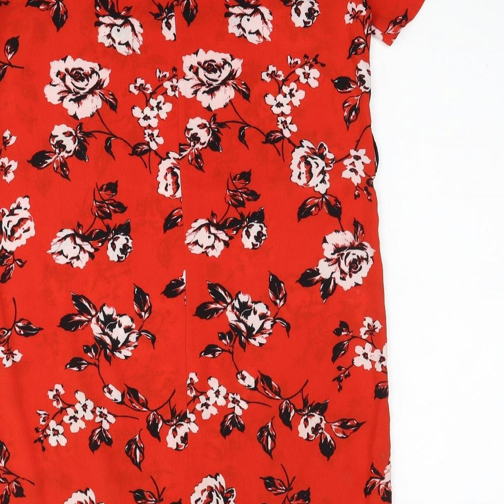 Primark Womens Red Floral Polyester A-Line Size 10 Round Neck Pullover