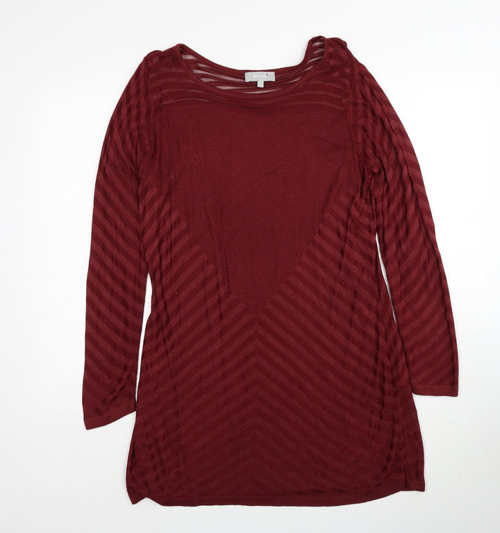 Per Una Womens Red Geometric Viscose A-Line Size 12 Round Neck Pullover