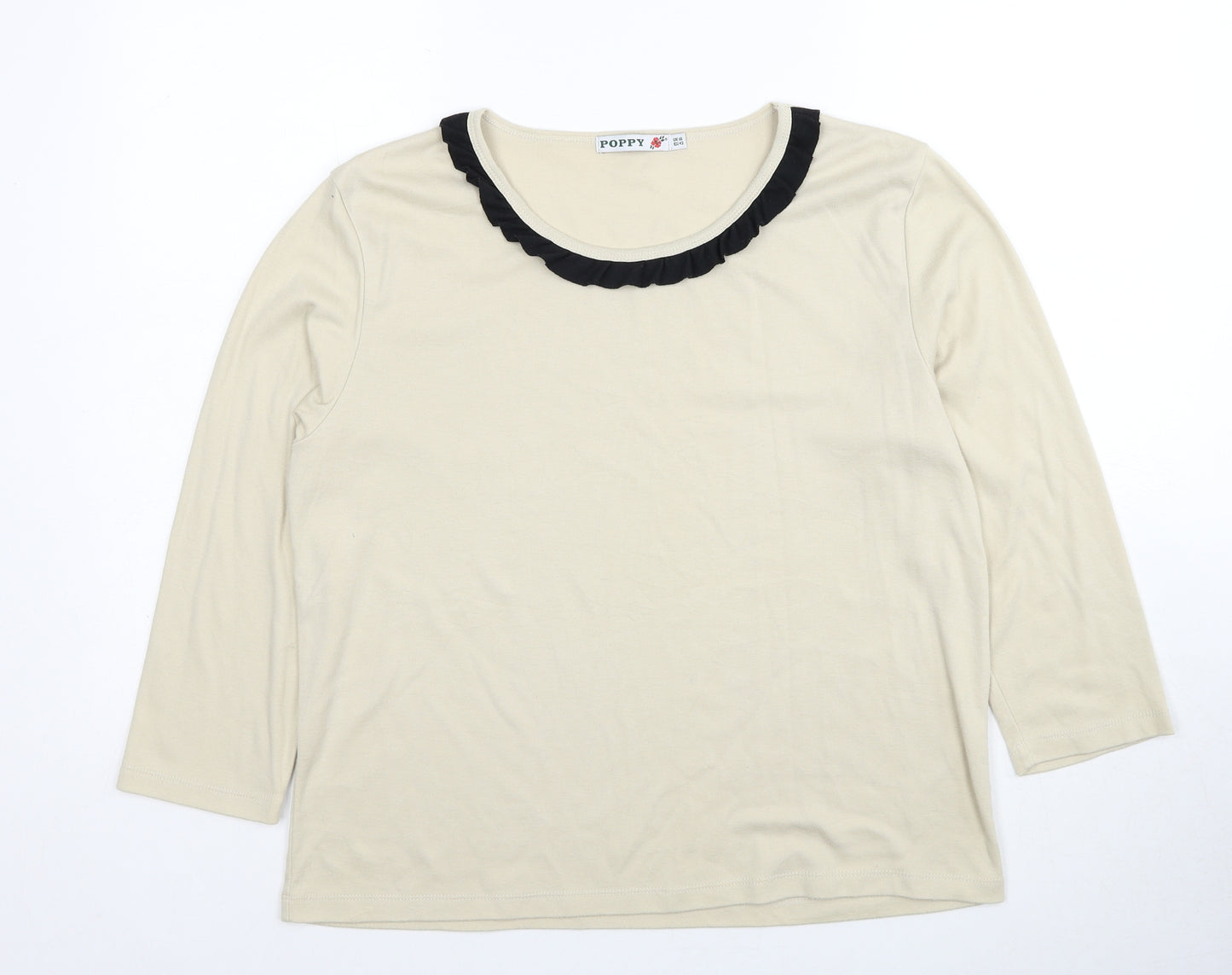 Poppy Womens Beige Polyester Basic Blouse Size 16 Round Neck