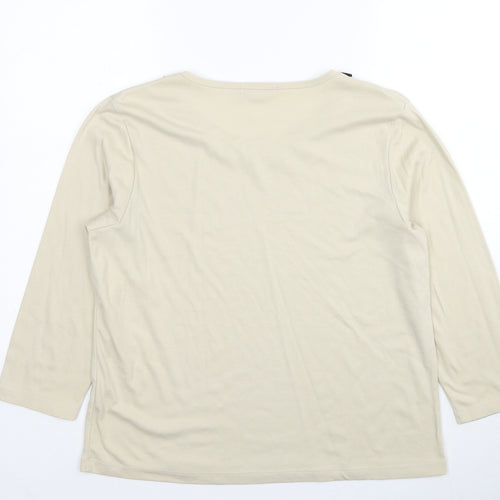 Poppy Womens Beige Polyester Basic Blouse Size 16 Round Neck