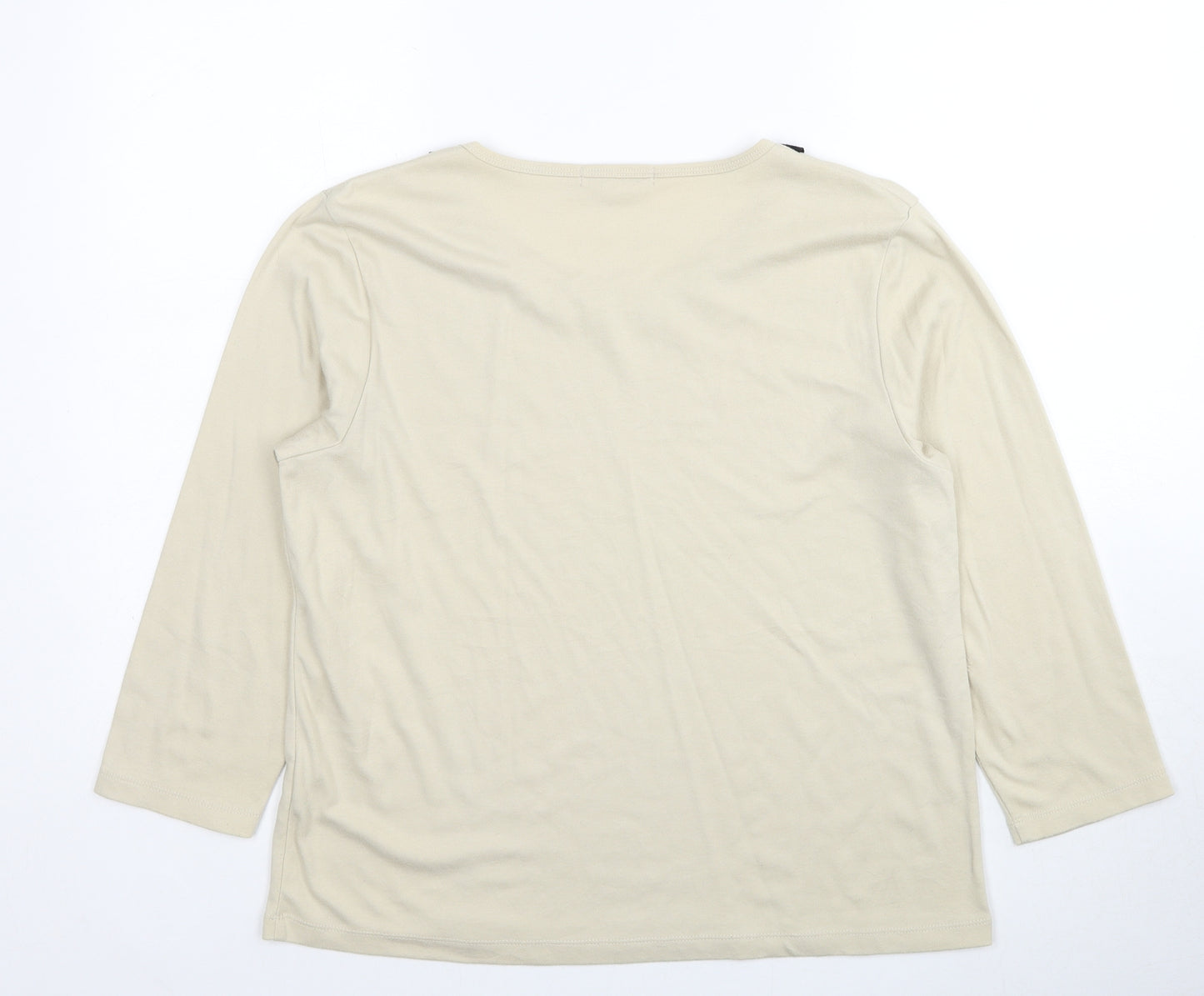 Poppy Womens Beige Polyester Basic Blouse Size 16 Round Neck