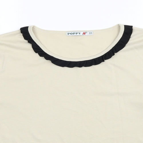 Poppy Womens Beige Polyester Basic Blouse Size 16 Round Neck