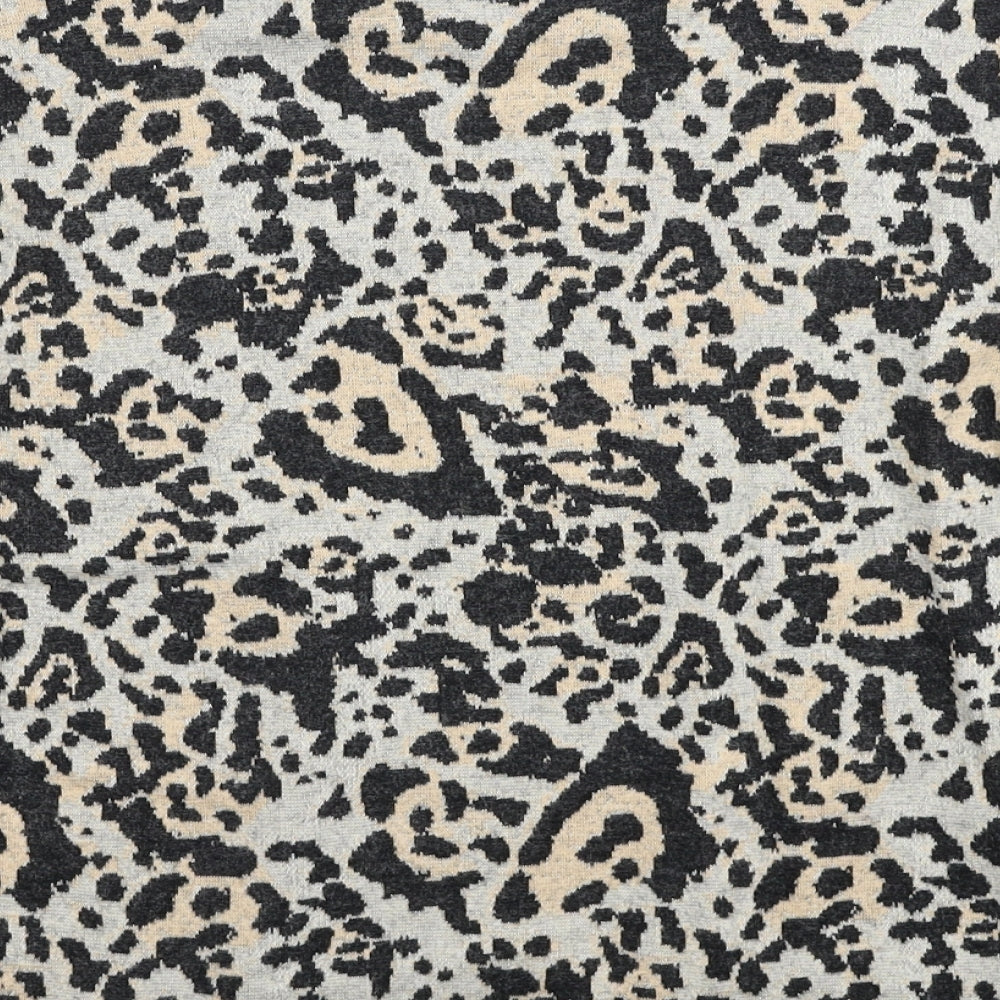 Topshop Womens Beige Round Neck Animal Print Cotton Pullover Jumper Size 10 - Leopard Pattern