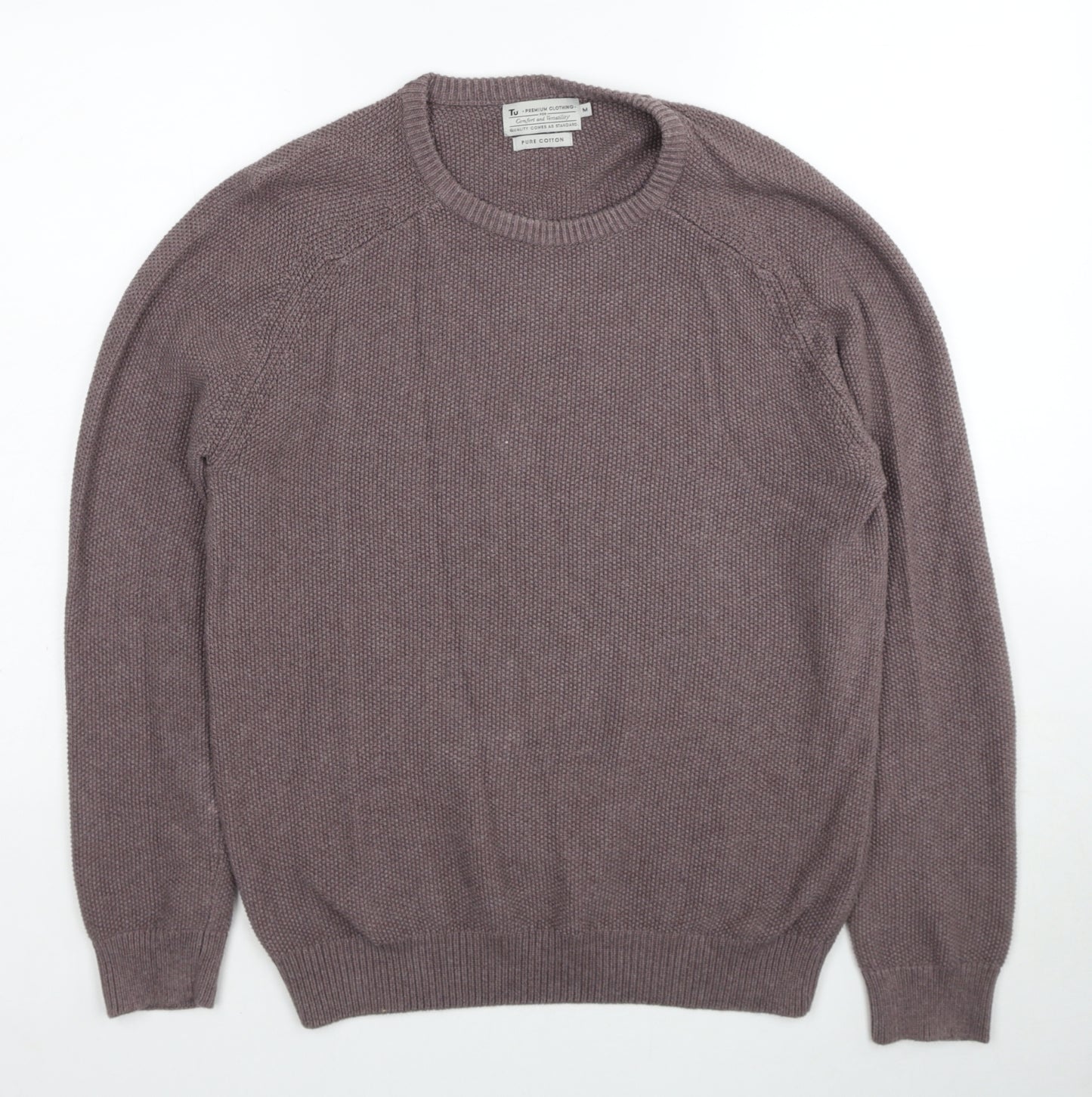 TU Mens Brown Round Neck Cotton Pullover Jumper Size M Long Sleeve