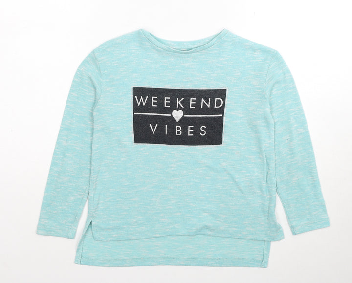 Young Dimension Girls Blue Round Neck Geometric Polyester Pullover Jumper Size 7-8 Years Pullover - Weekend Vibes