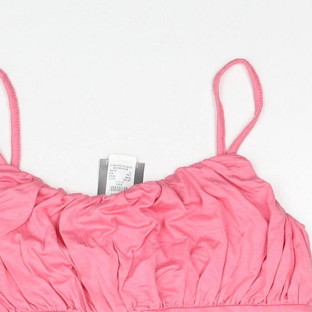 Primark Womens Pink Viscose Cropped Tank Size 10 Round Neck - Size 10-12