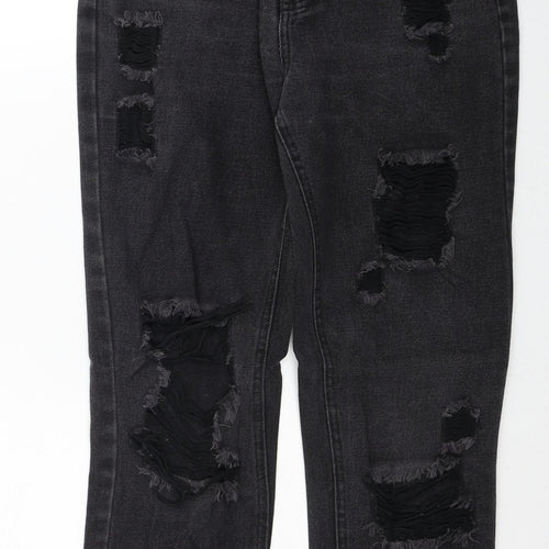 Missguided Womens Black Cotton Straight Jeans Size 8 Regular Zip