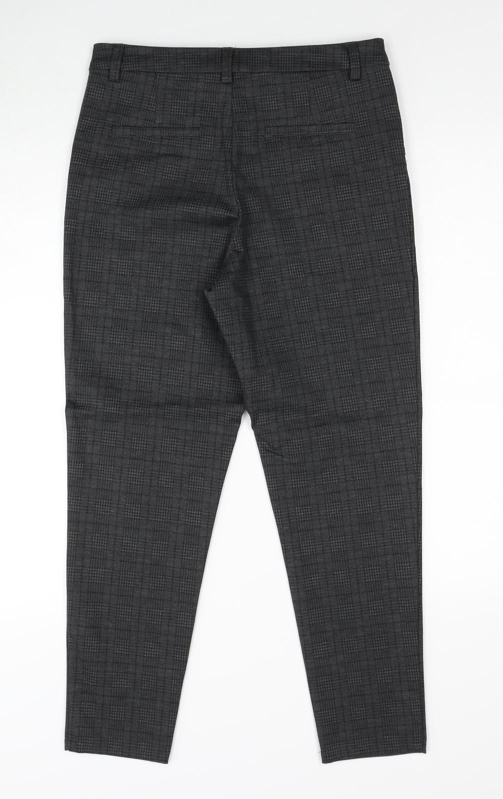 Primark Womens Grey Plaid Polyester Chino Trousers Size 12 Regular Zip
