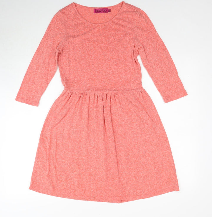 Boohoo Womens Pink Cotton Fit & Flare Size 10 Round Neck Pullover