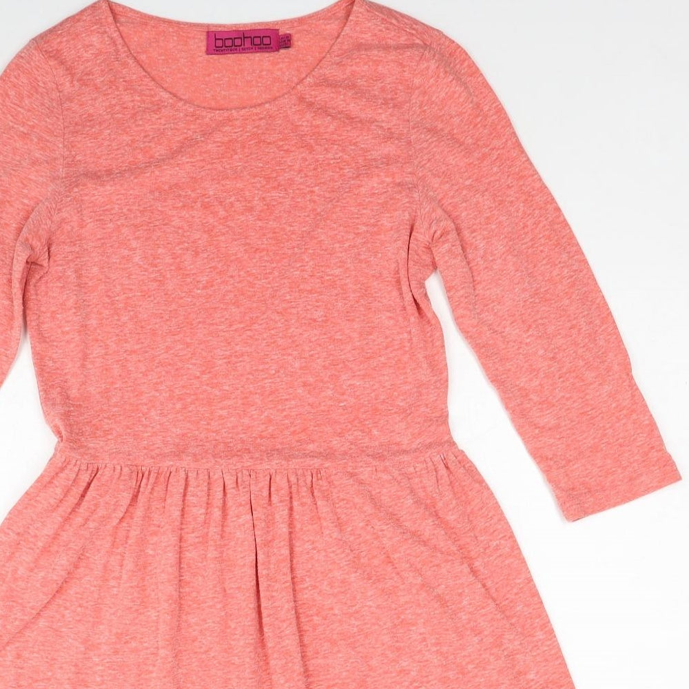 Boohoo Womens Pink Cotton Fit & Flare Size 10 Round Neck Pullover