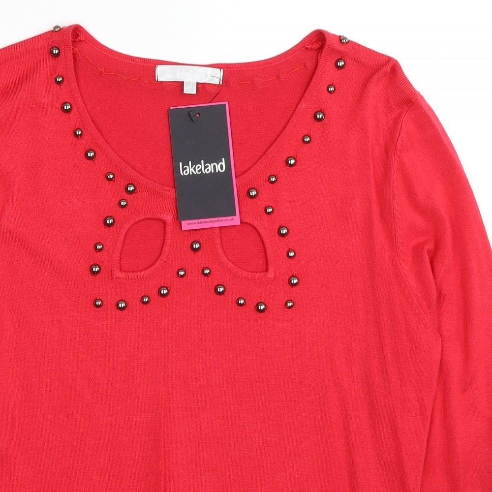 Lakeland Womens Red Scoop Neck Viscose Pullover Jumper Size 14