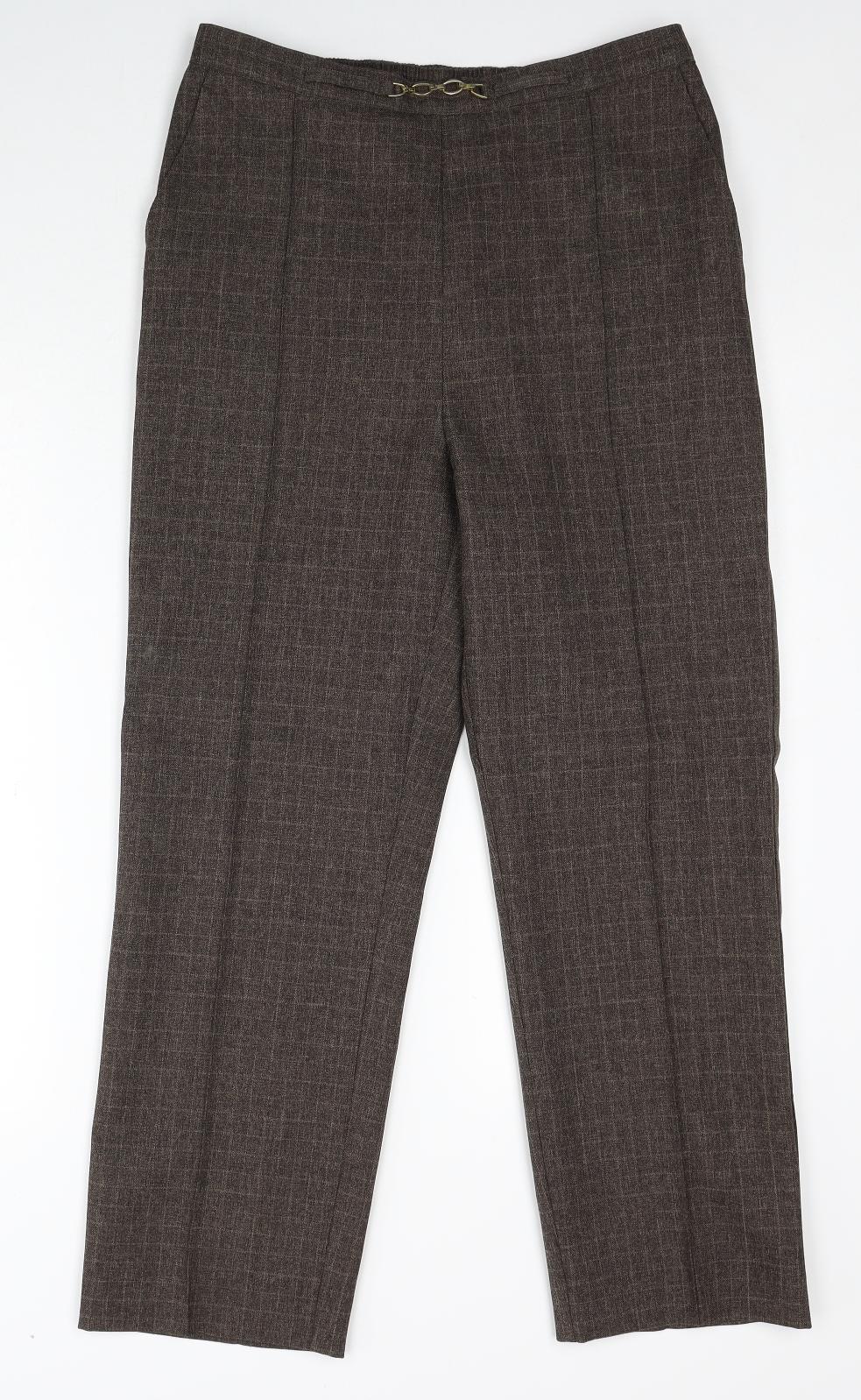 EWM Womens Brown Check Polyester Trousers Size 12 Regular