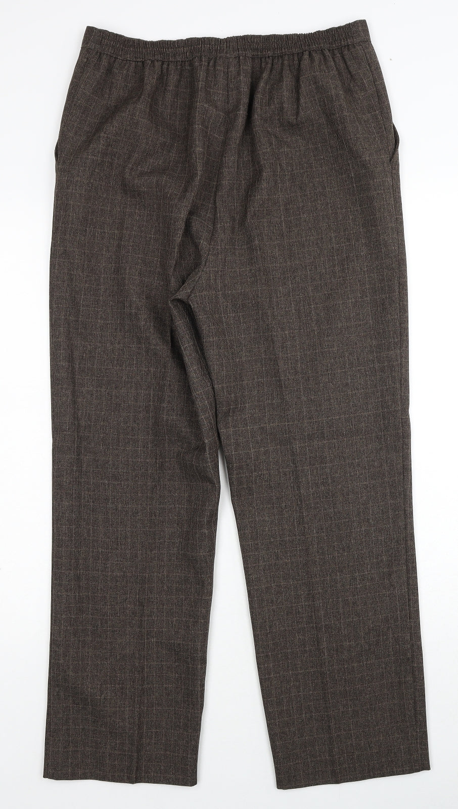 EWM Womens Brown Check Polyester Trousers Size 12 Regular