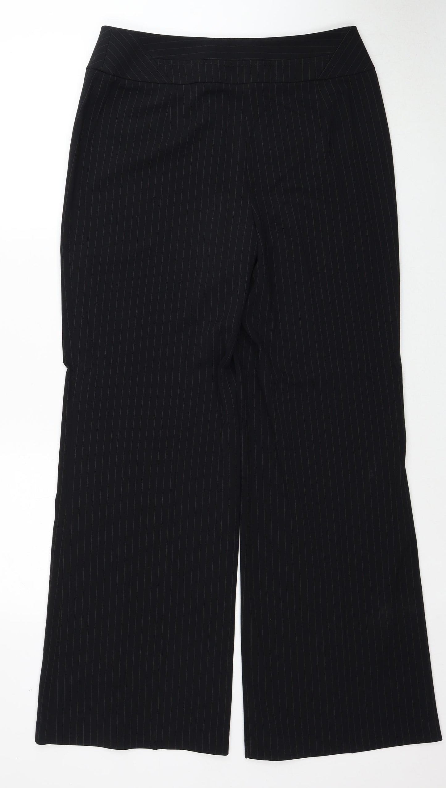 Marks and Spencer Womens Black Striped Polyester Trousers Size 18 Regular Zip