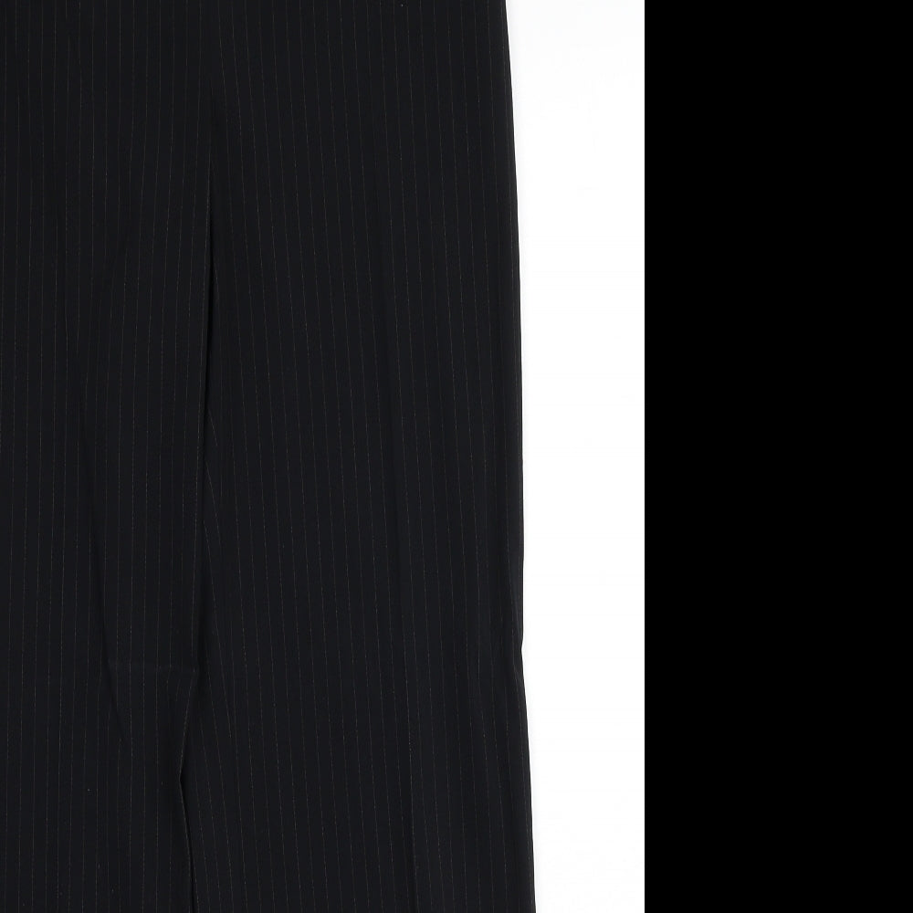 Marks and Spencer Womens Black Striped Polyester Trousers Size 18 Regular Zip