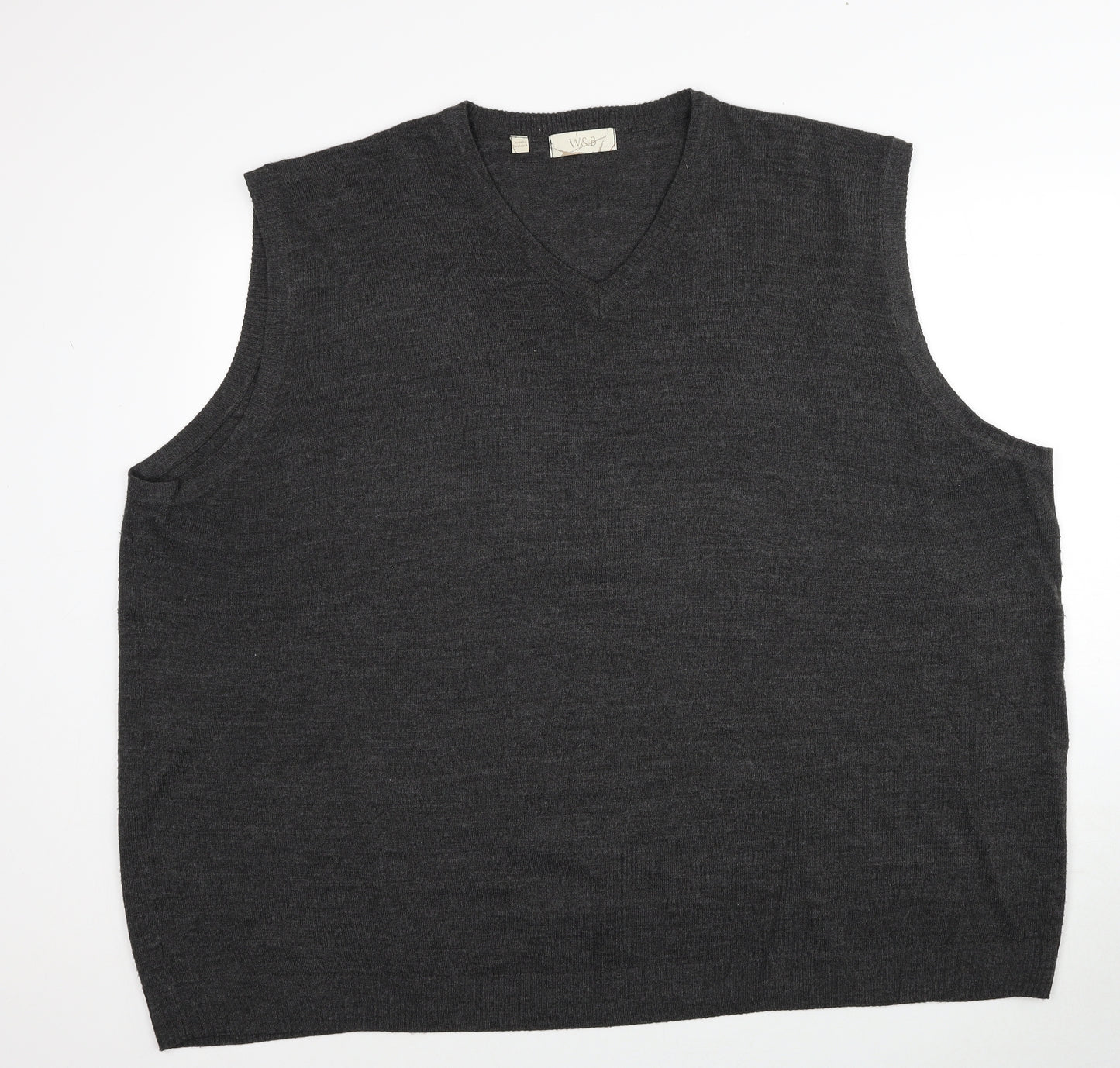 W&B Mens Grey V-Neck Acrylic Vest Jumper Size 4XL Sleeveless - Label size 5XL