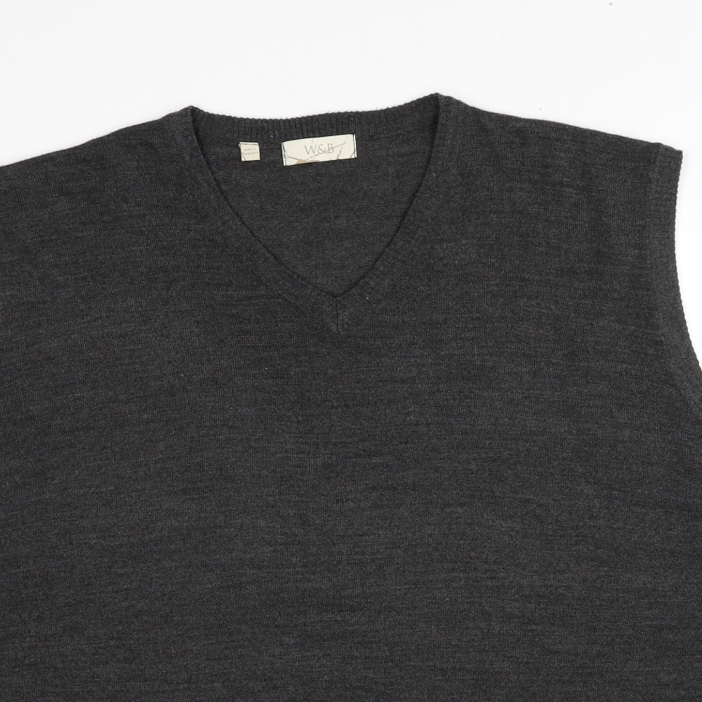 W&B Mens Grey V-Neck Acrylic Vest Jumper Size 4XL Sleeveless - Label size 5XL