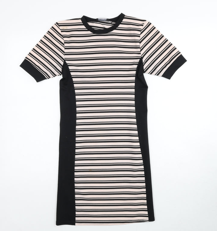 Ladies Look Womens Pink Striped Polyester A-Line Size S Round Neck Pullover