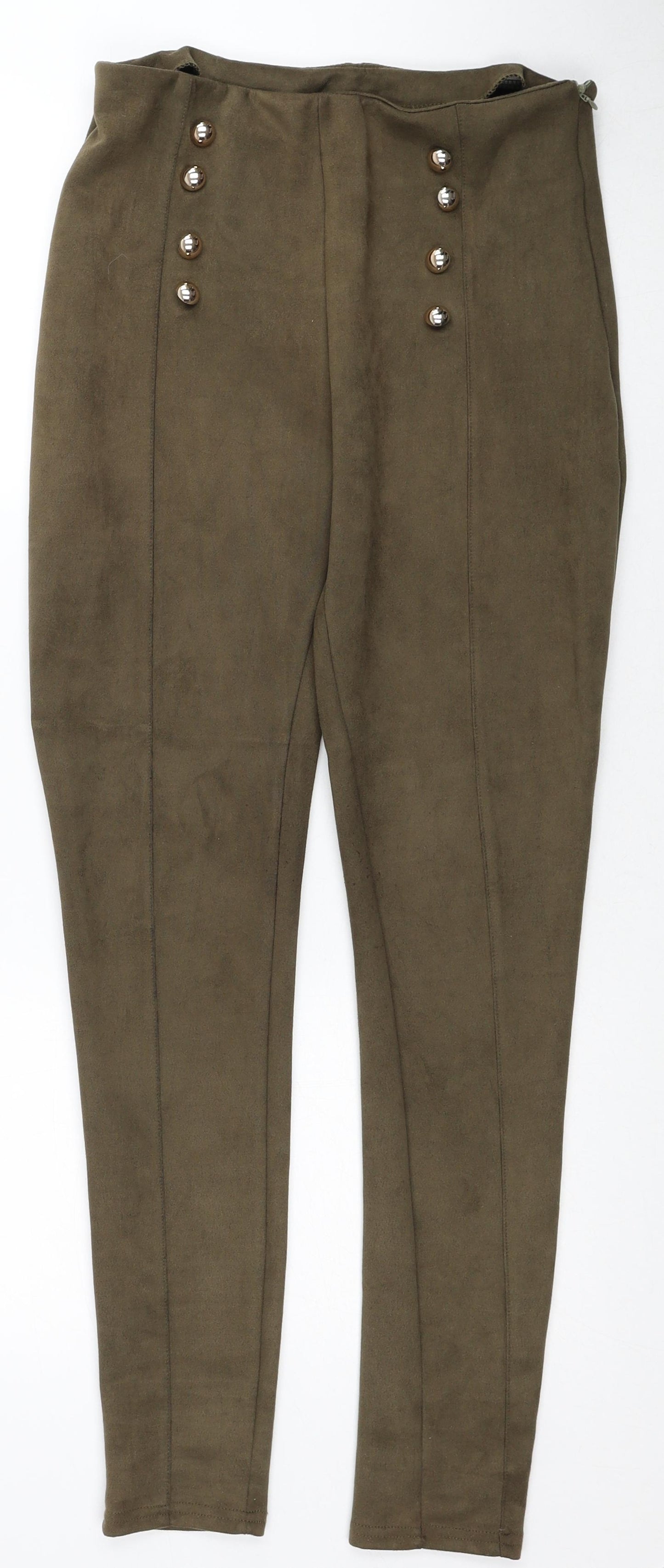 Preworn Womens Brown Polyester Trousers Size M Regular Zip