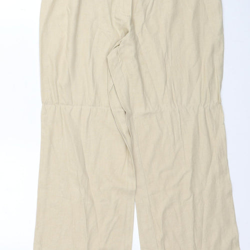 Marks and Spencer Womens Beige Linen Trousers Size 14 Regular Zip