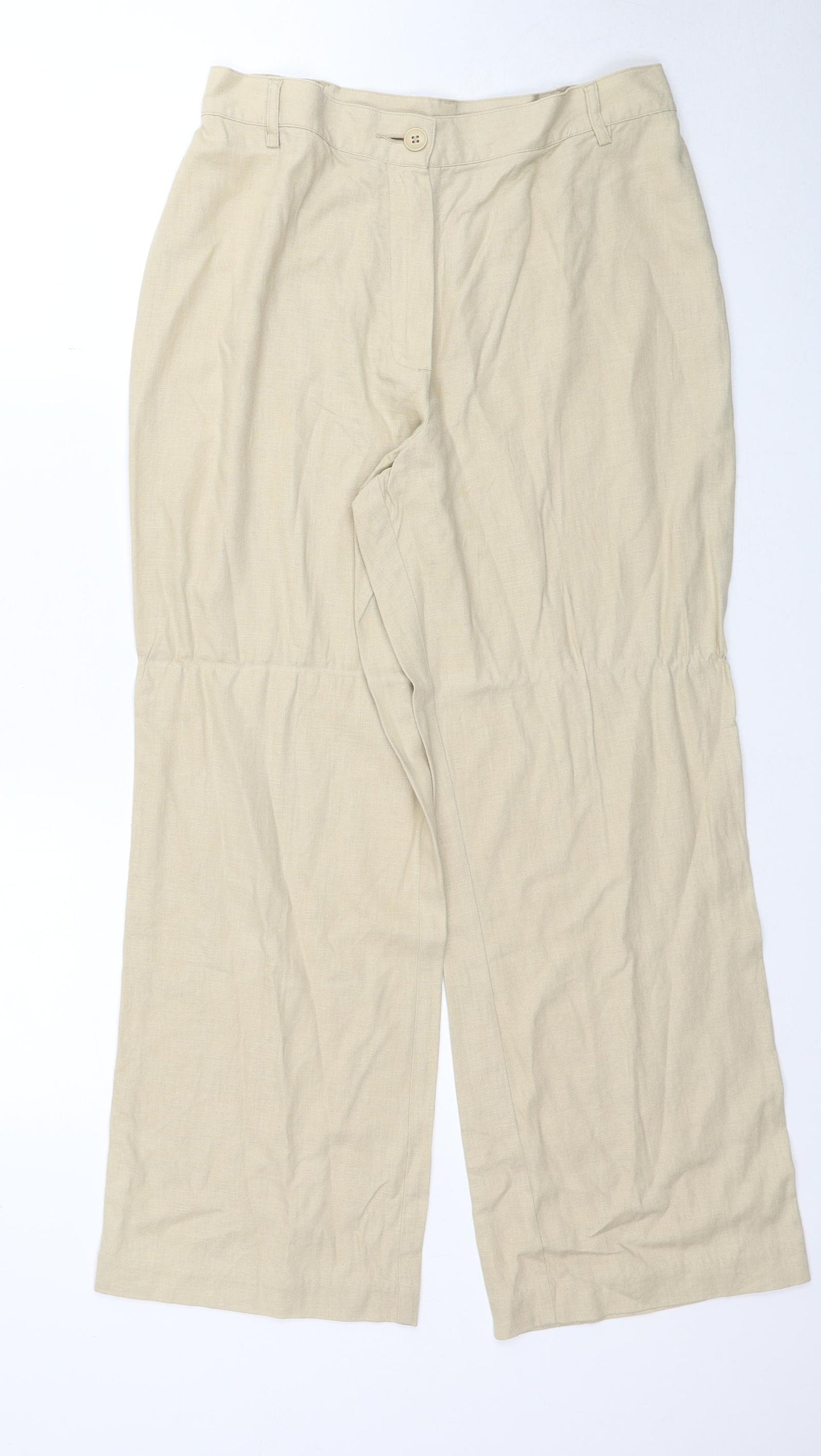 Marks and Spencer Womens Beige Linen Trousers Size 14 Regular Zip