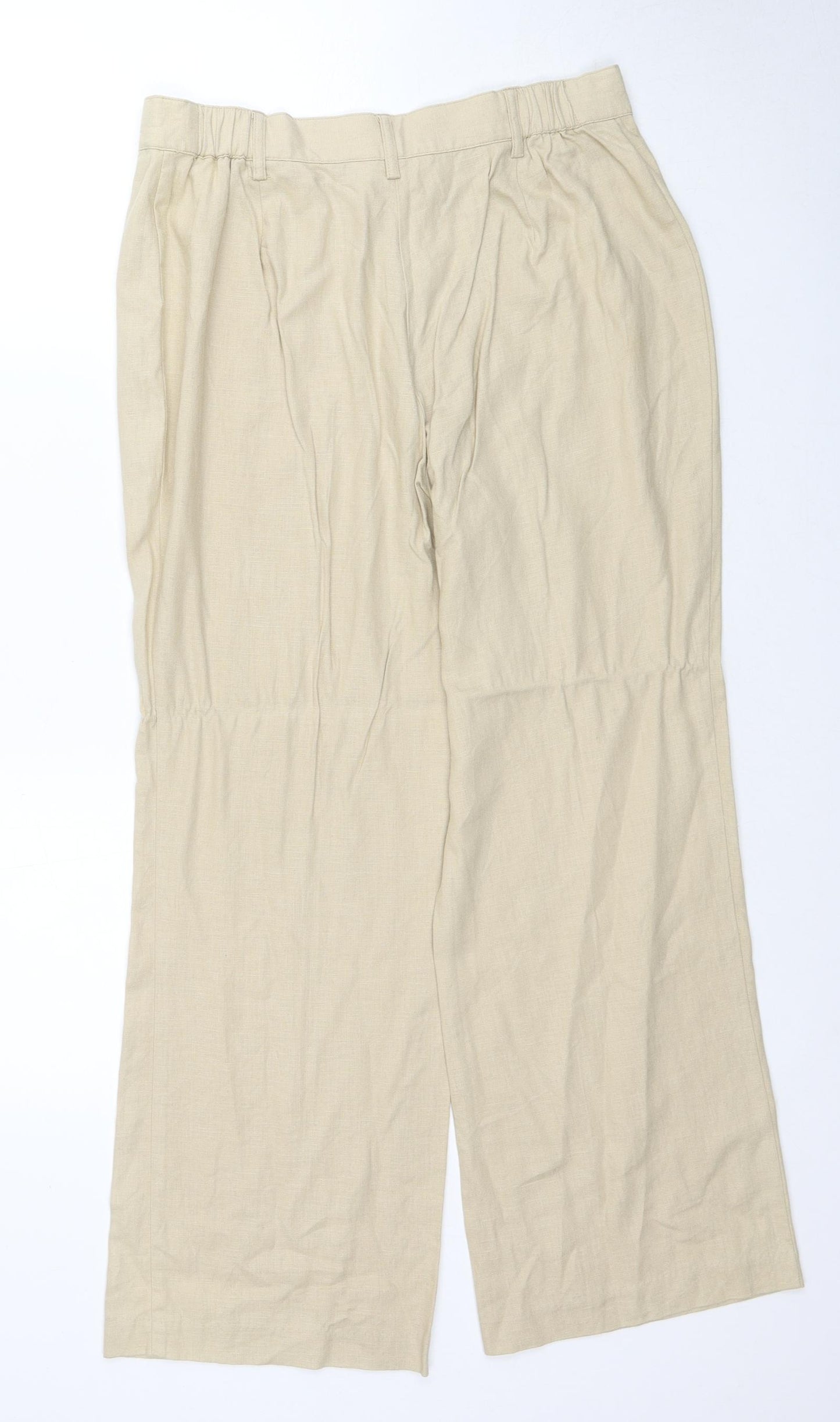 Marks and Spencer Womens Beige Linen Trousers Size 14 Regular Zip