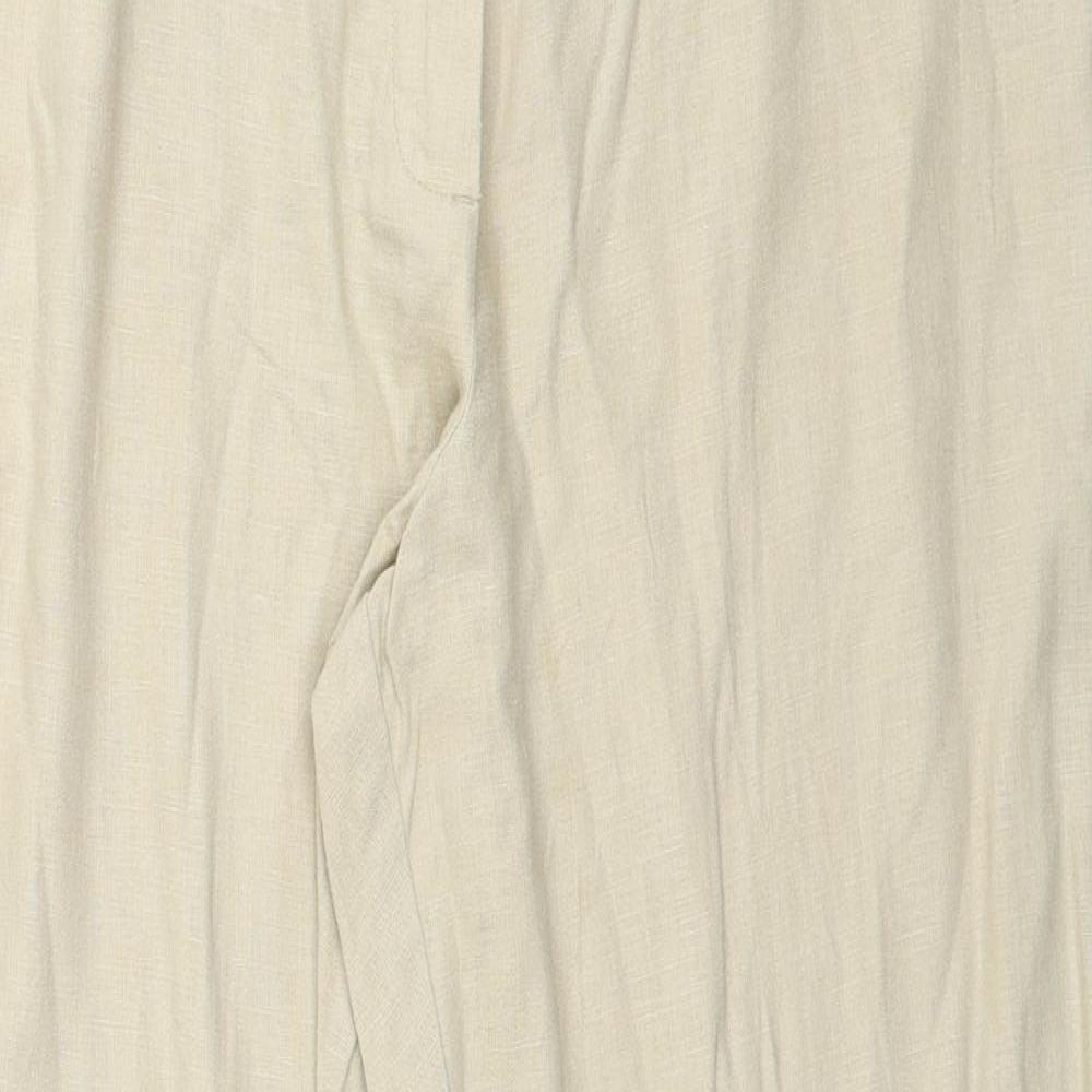 Marks and Spencer Womens Beige Linen Trousers Size 14 Regular Zip