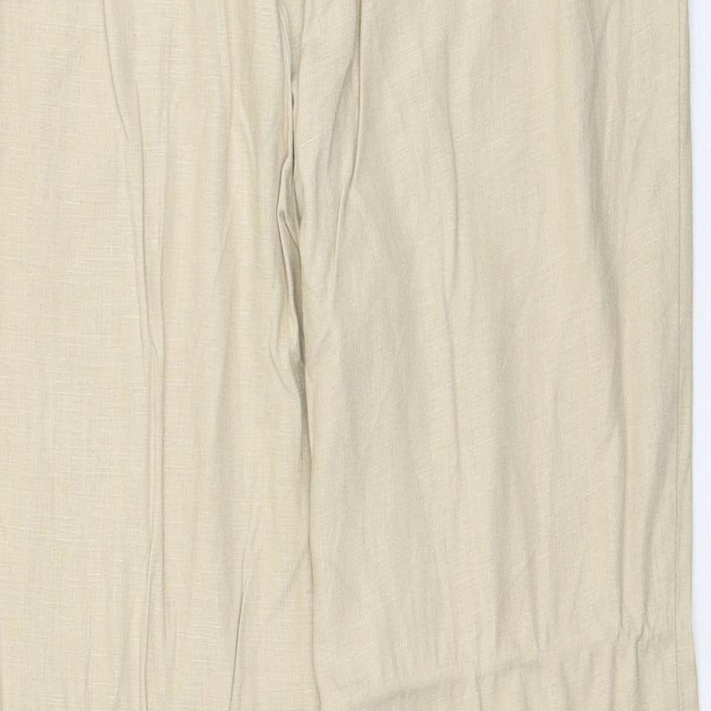 Marks and Spencer Womens Beige Linen Trousers Size 14 Regular Zip