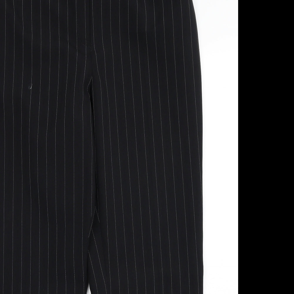F&F Womens Black Striped Polyester Trousers Size 16 Regular Zip
