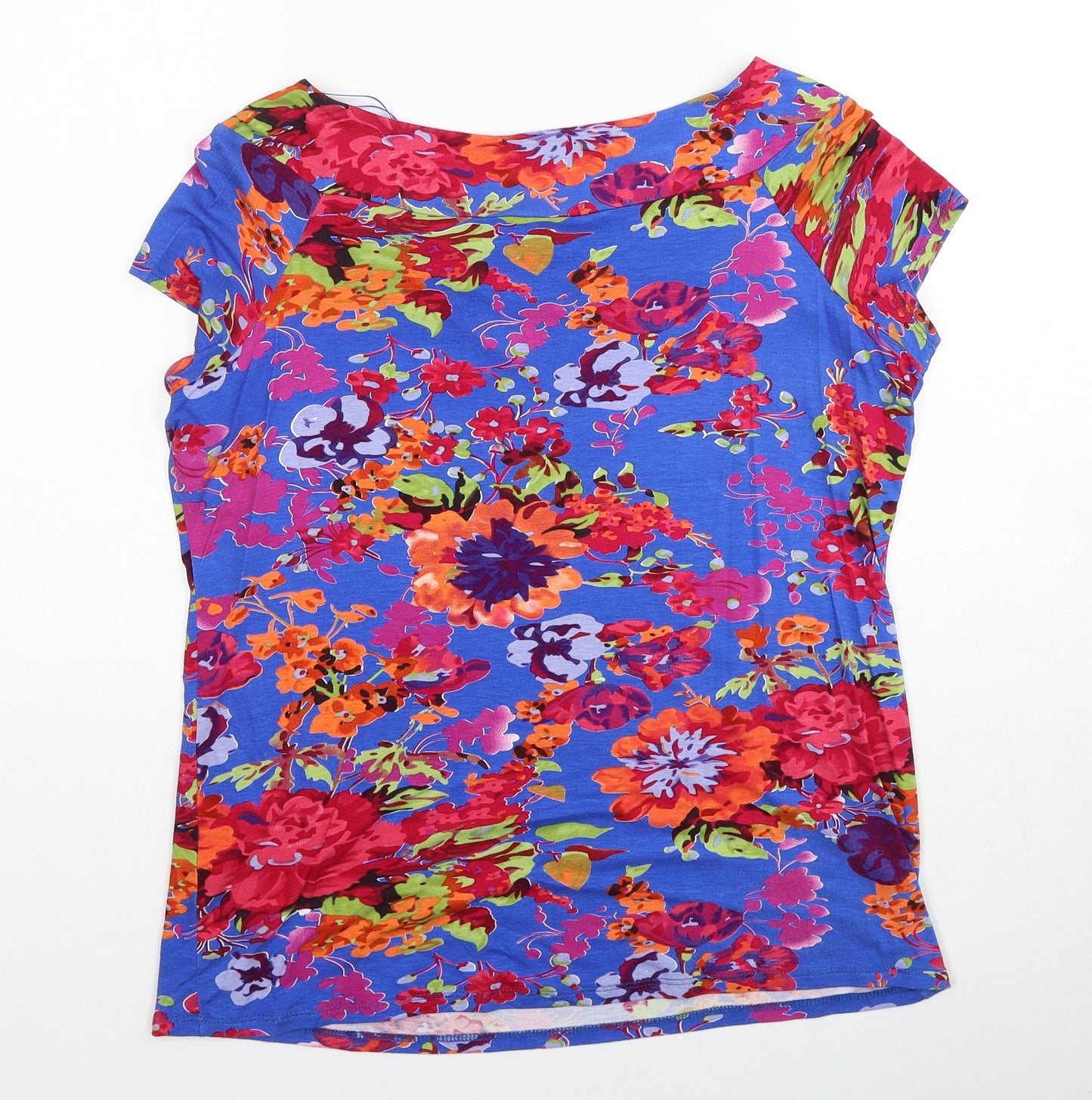 M&Co Womens Multicoloured Floral Viscose Basic T-Shirt Size 12 Off the Shoulder