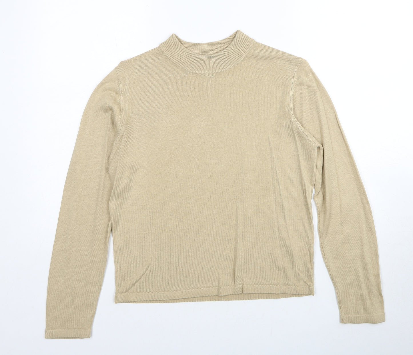 Marks and Spencer Womens Beige Mock Neck Acrylic Pullover Jumper Size 12