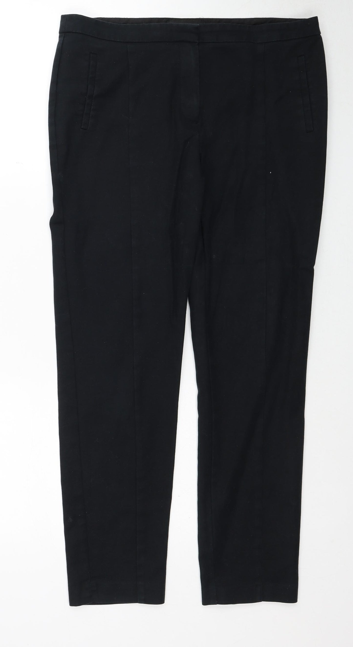 NEXT Womens Black Cotton Trousers Size 12 Regular Zip