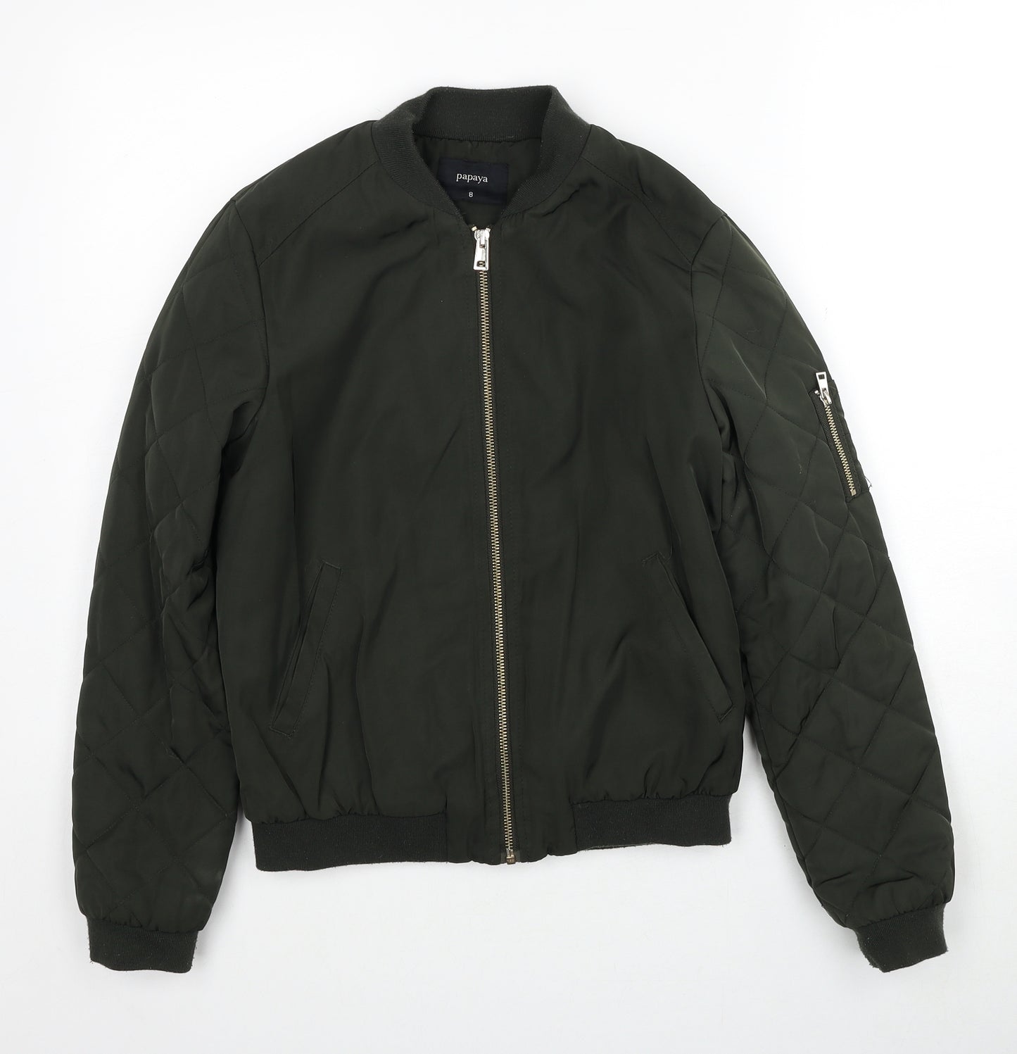 Papaya Womens Green Bomber Jacket Jacket Size 8 Zip