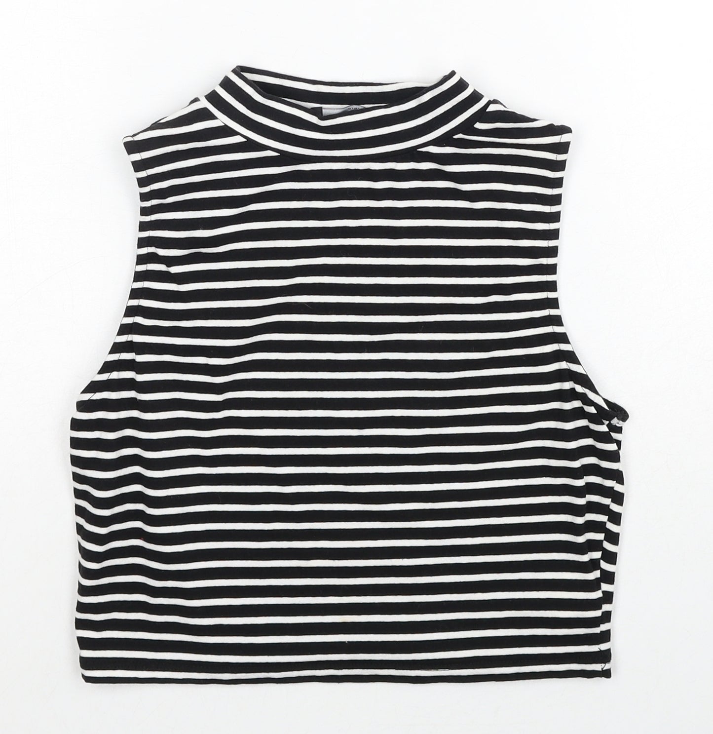 Atmosphere Womens Black Striped Cotton Cropped Blouse Size 14 Mock Neck